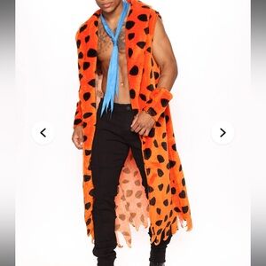Fashion Nova Fred Flintstones Orange & Black Faux Fur Caveman Vest and Neck Tie